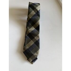 Brand Q Italy Mens Plaid Necktie Olive Green Charcoal Tan Model 2089-J NWT